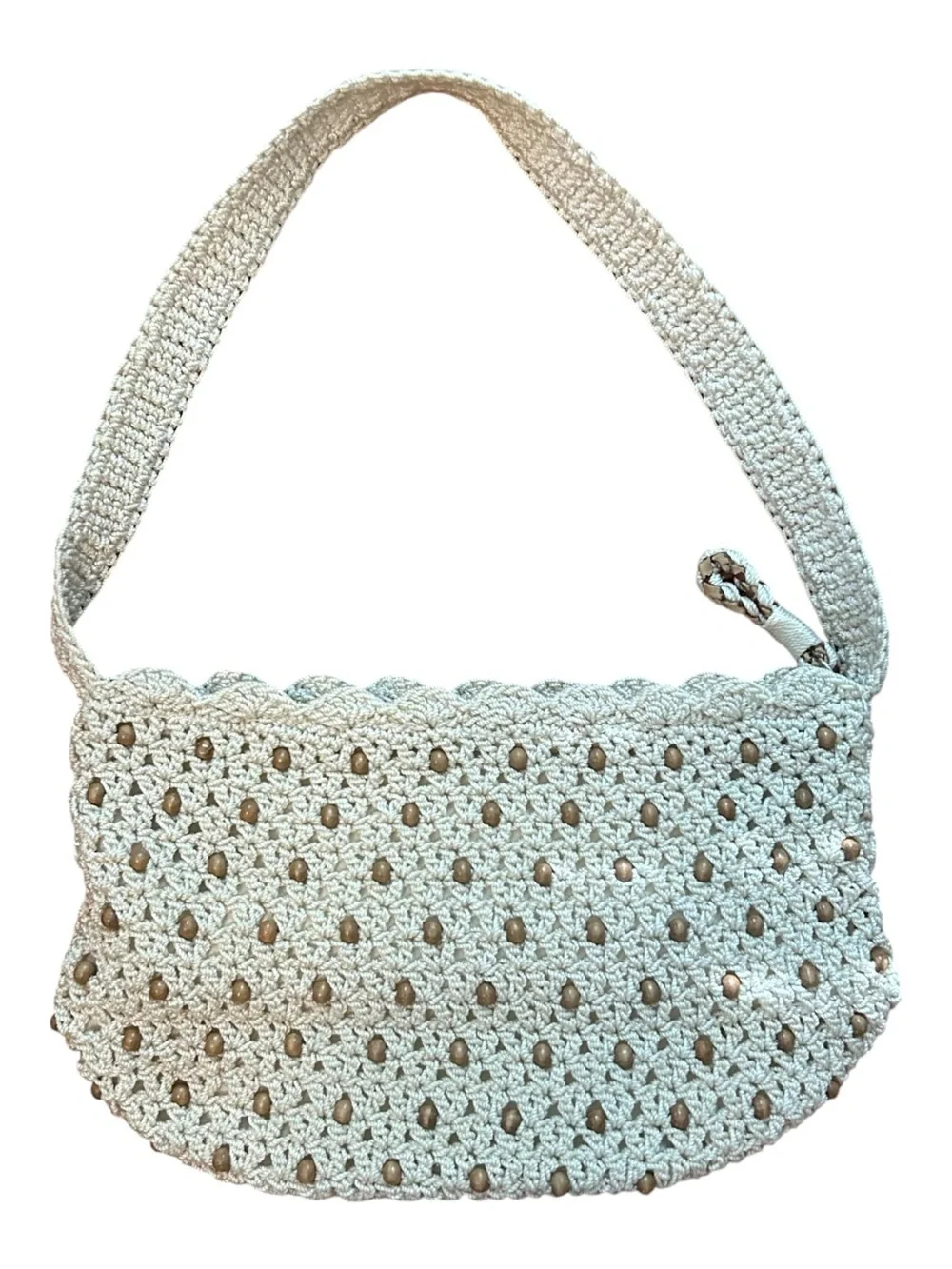 The SAK Zip Top Crochet Beaded Shoulder Hobo Bag in Light Beige
